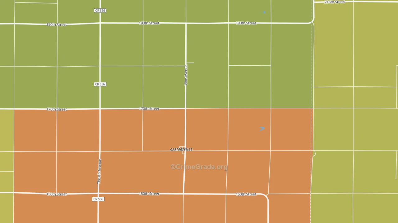 Cartersville, IA Map of Theft Rates