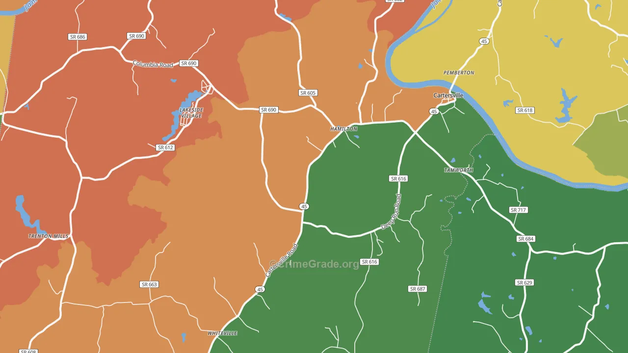 Cartersville, VA Map of Theft Rates