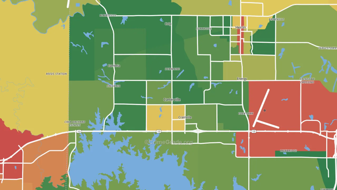 Carterville, IL Map of Theft Rates