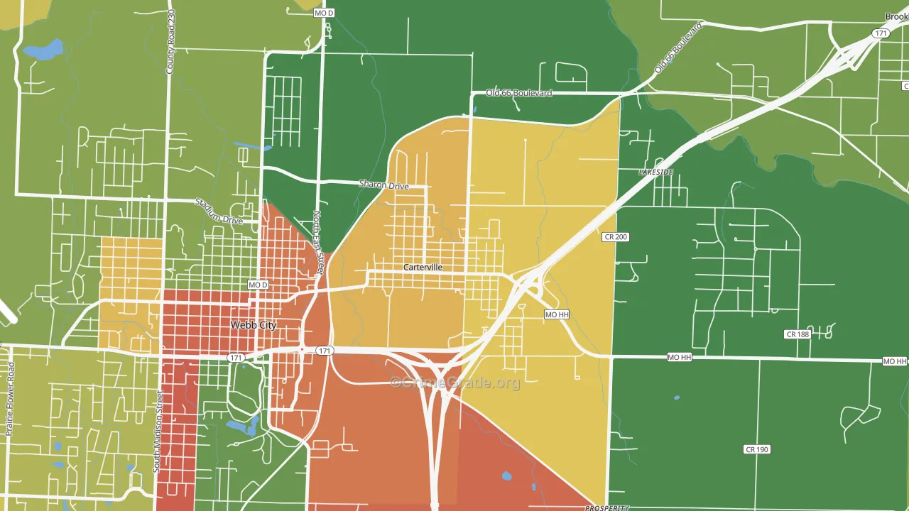 Carterville, MO Map of Theft Rates