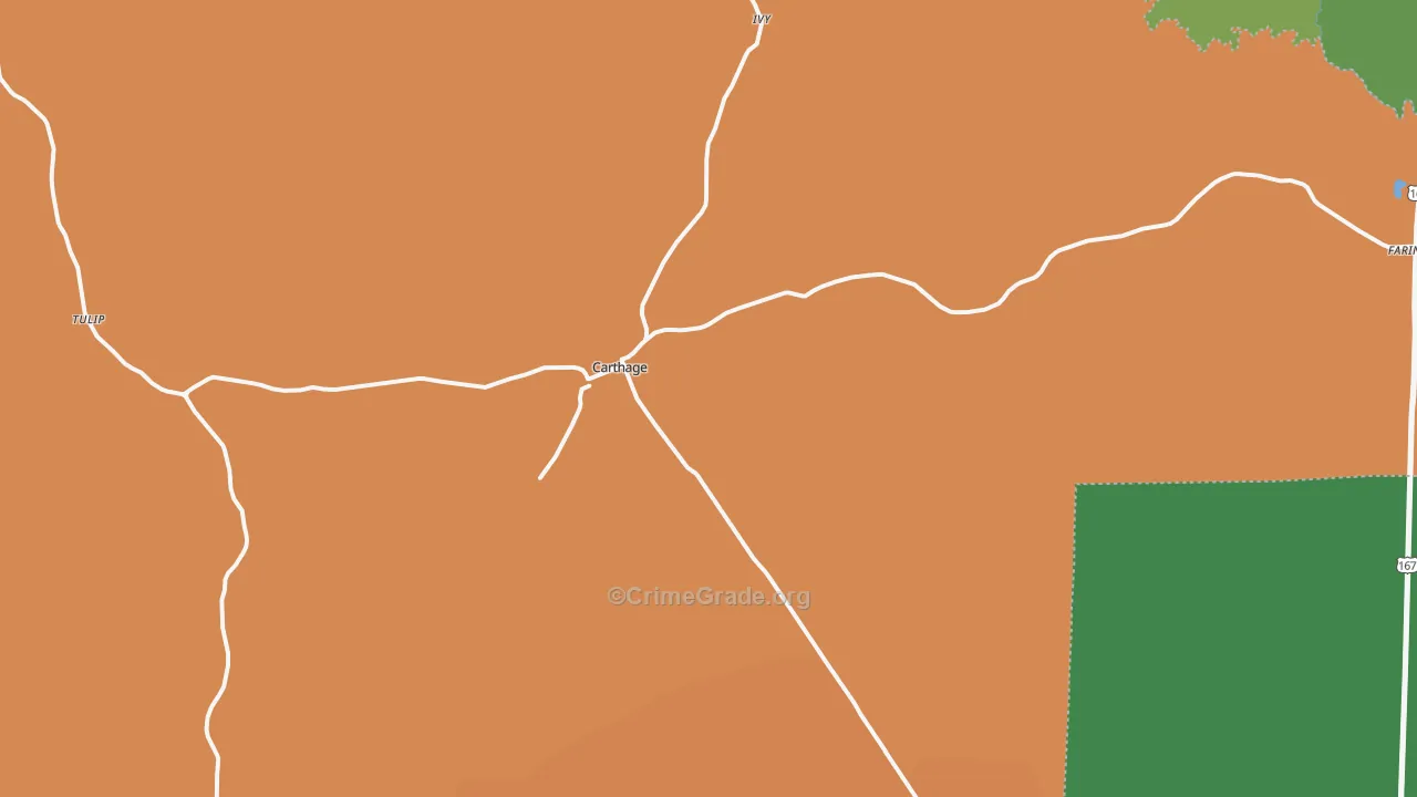 Carthage, AR Map of Theft Rates
