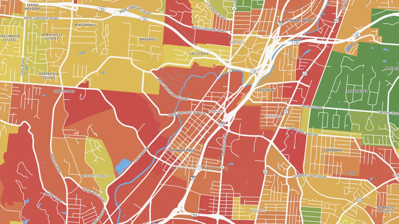 Carthage, Cincinnati, OH Map of Theft Rates