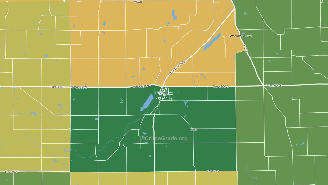 Carthage, IN Map of Theft Rates