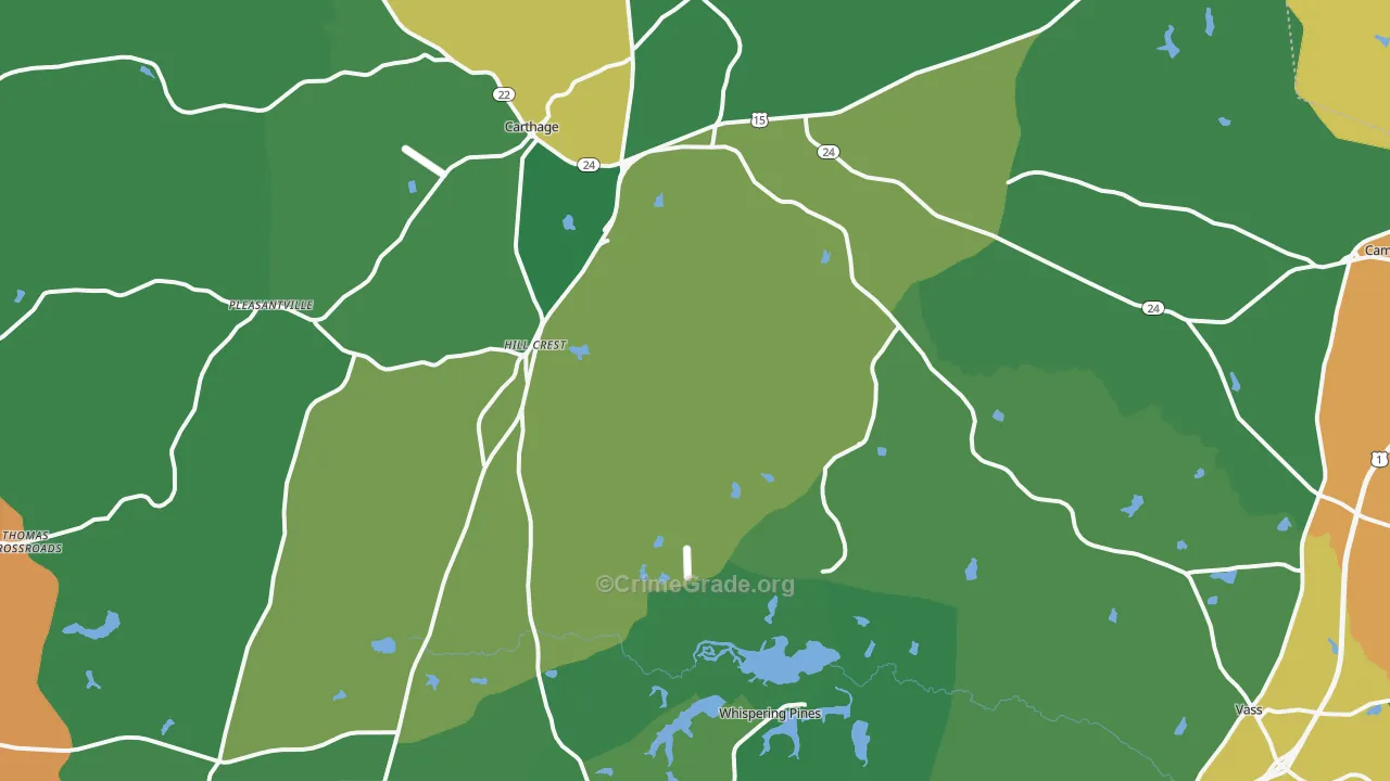 Carthage, NC Map of Theft Rates