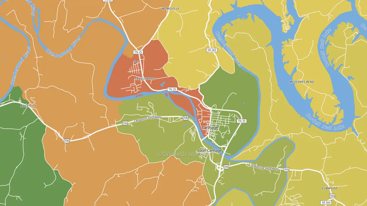 Carthage, TN Map of Theft Rates