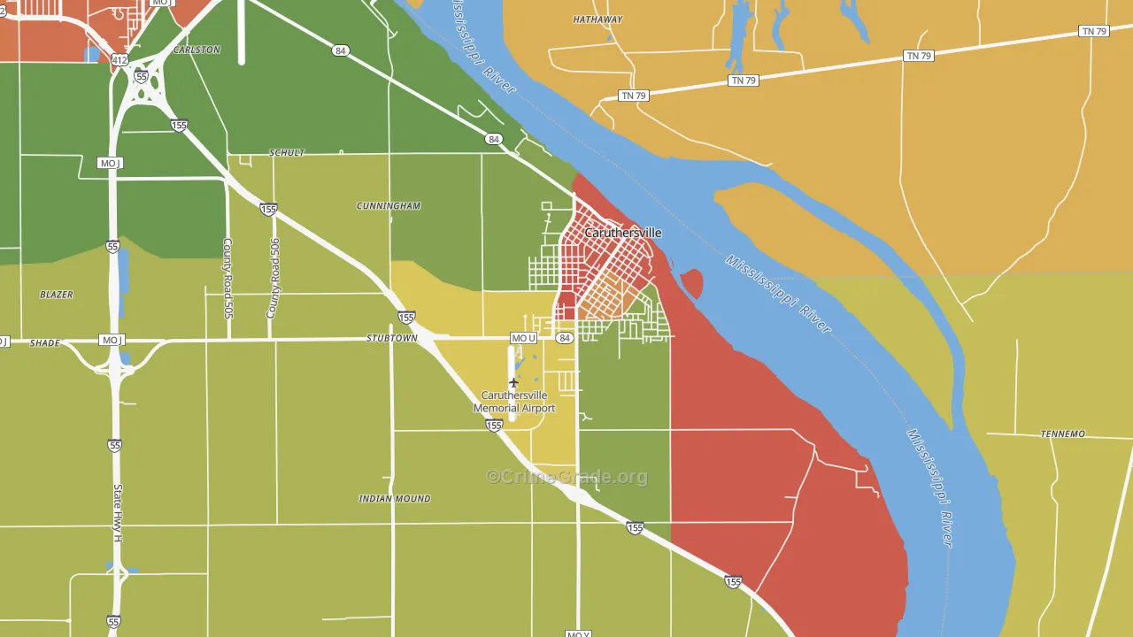 Caruthersville, MO Map of Theft Rates