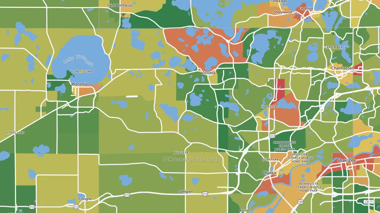 Carver County, MN Map of Theft Rates