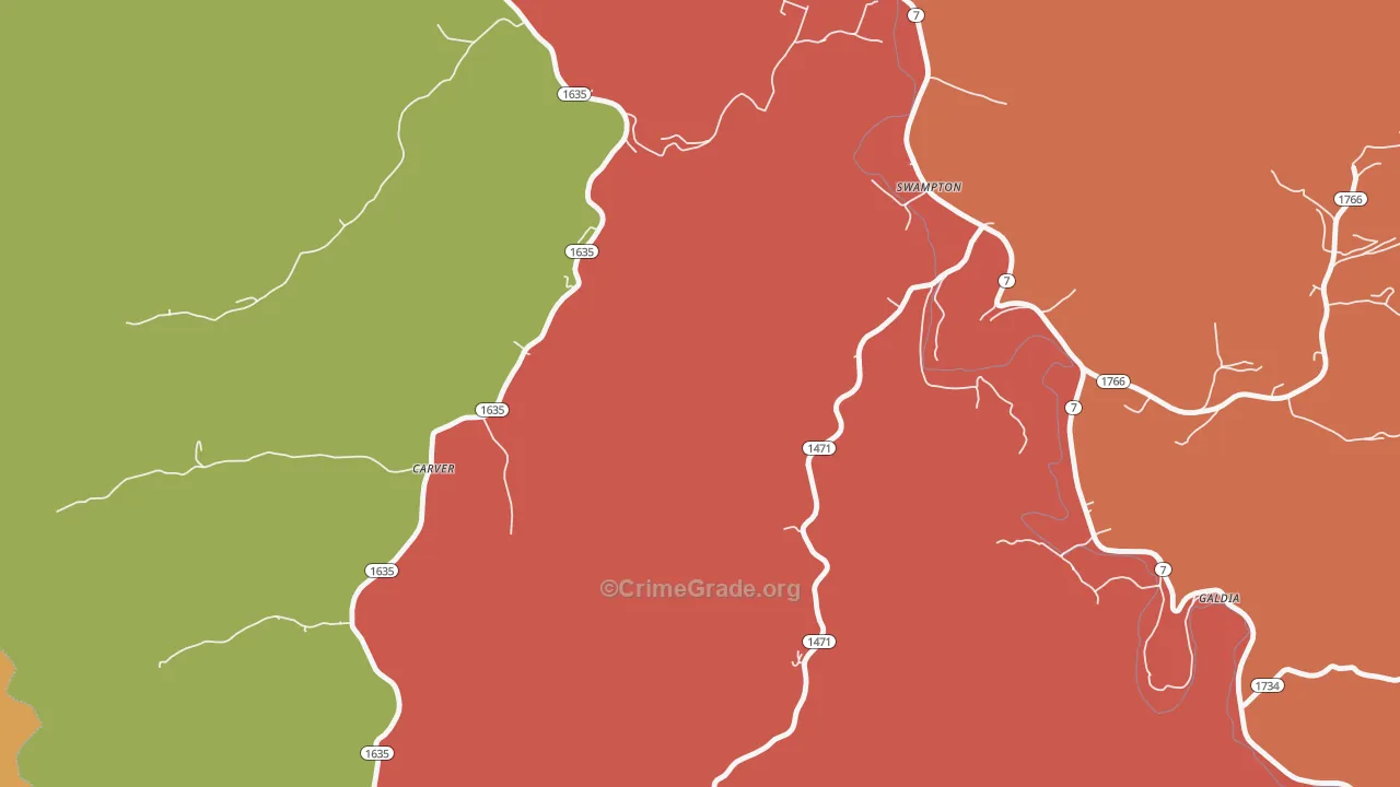Carver, KY Map of Theft Rates