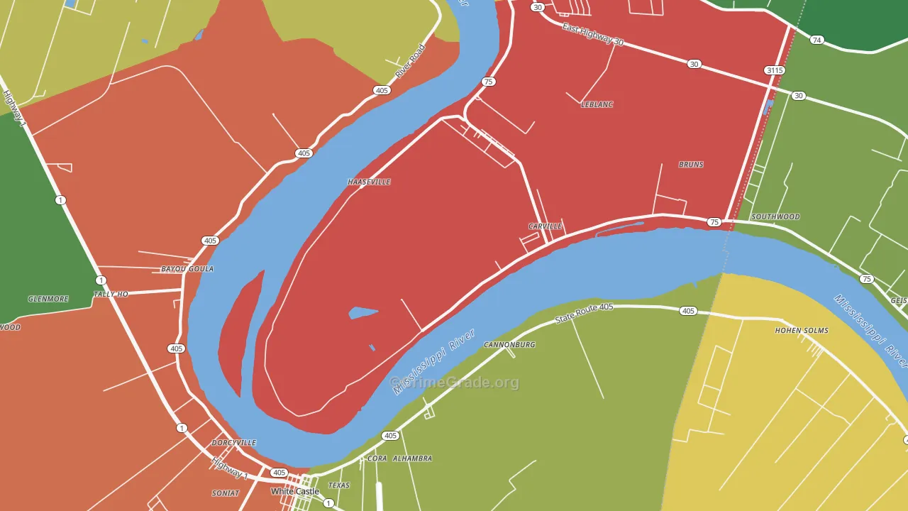 Carville, LA Map of Theft Rates