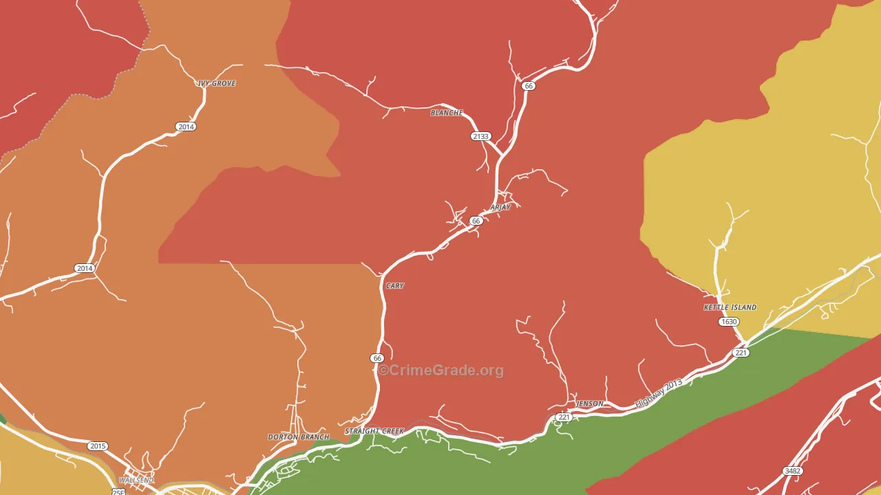Cary, KY Map of Theft Rates