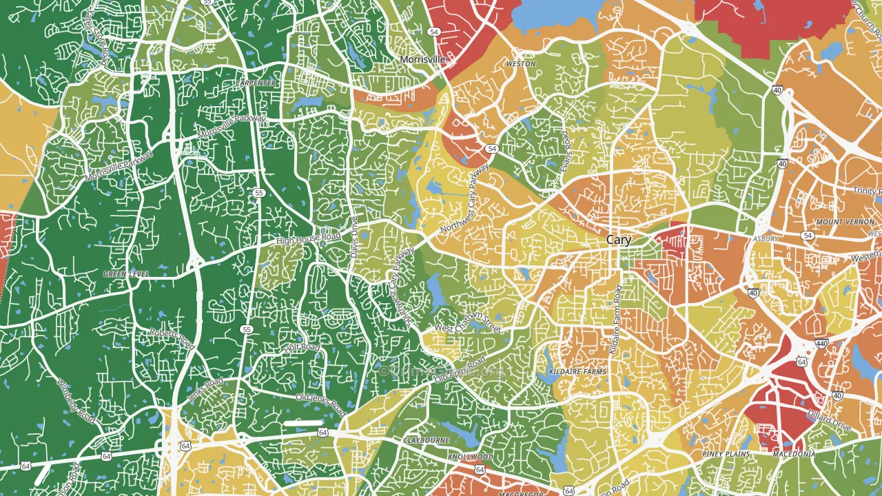 Cary, NC Map of Theft Rates