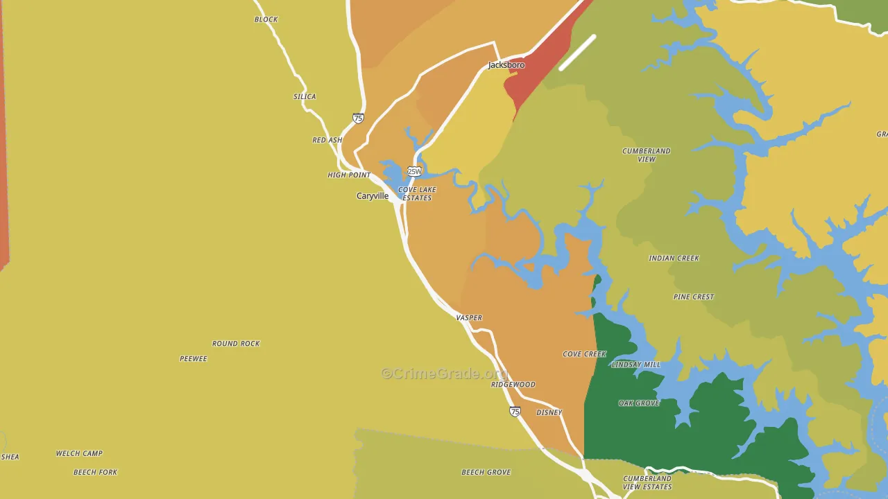 Caryville, TN Map of Theft Rates