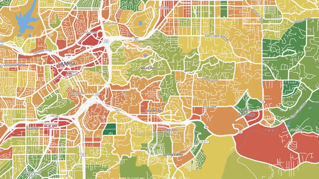 Casa de Oro-Mount Helix, CA Map of Theft Rates