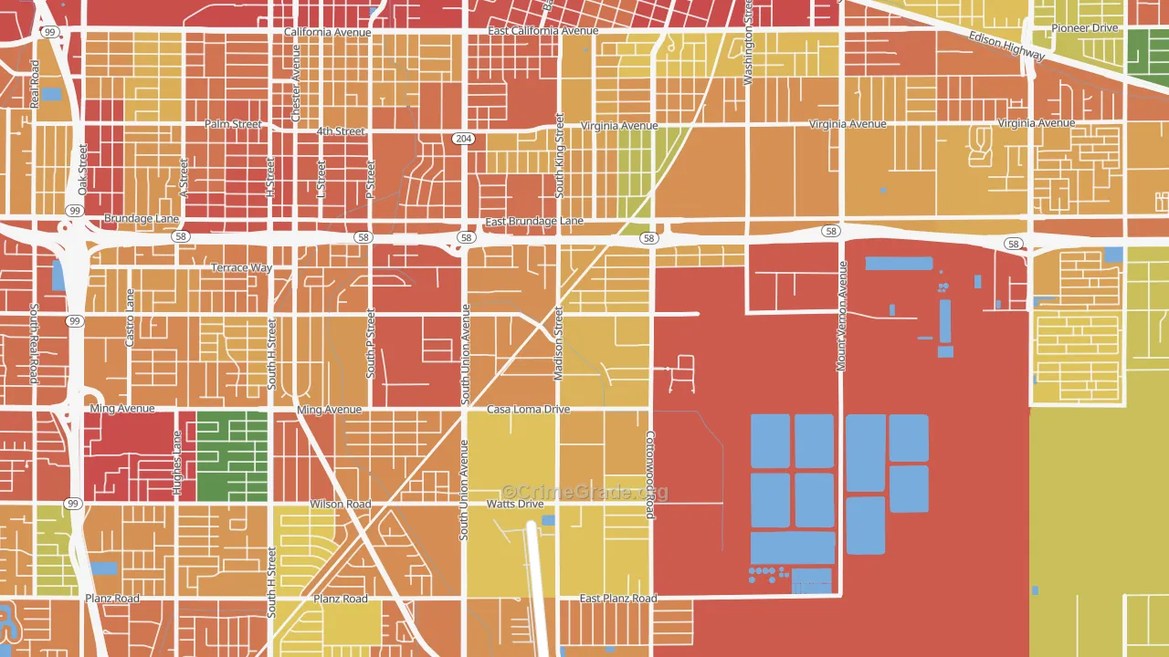 Casa Loma, Bakersfield, CA Map of Theft Rates
