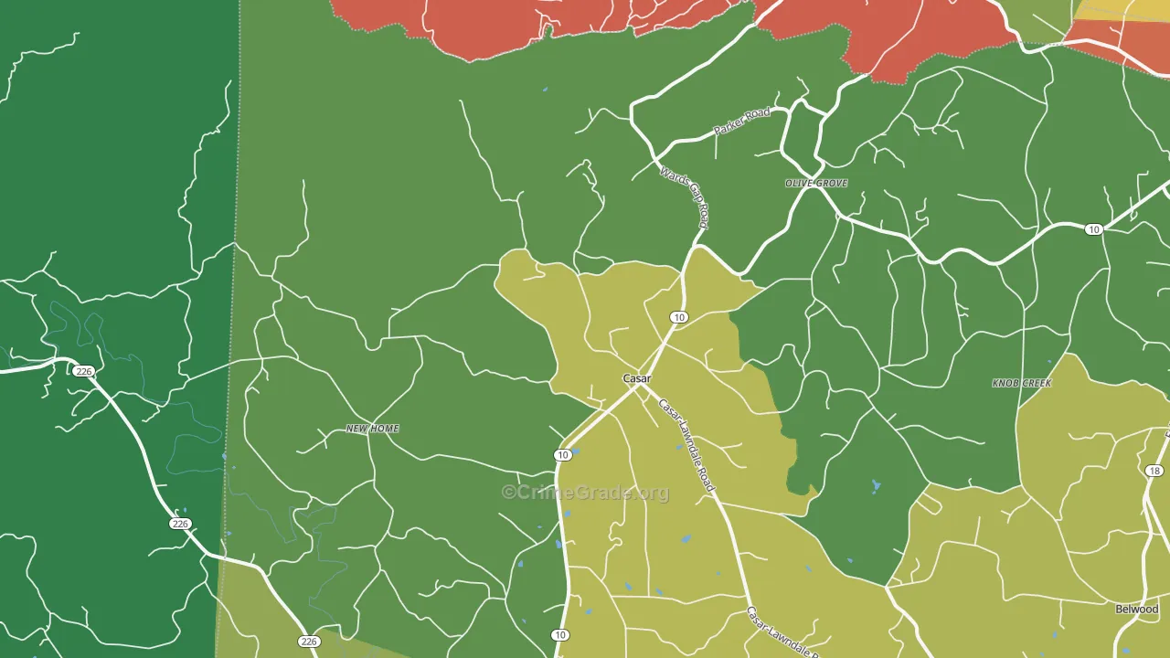 Casar, NC Map of Theft Rates