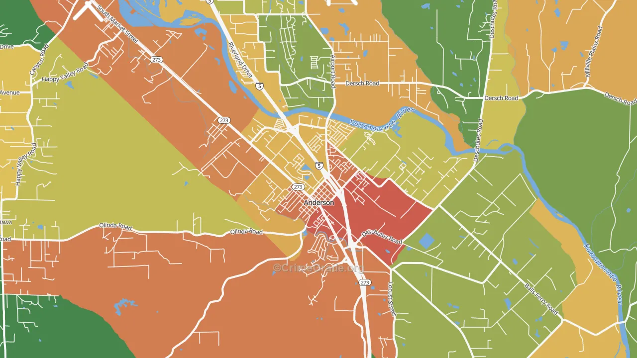 Cascade, Anderson, CA Map of Theft Rates