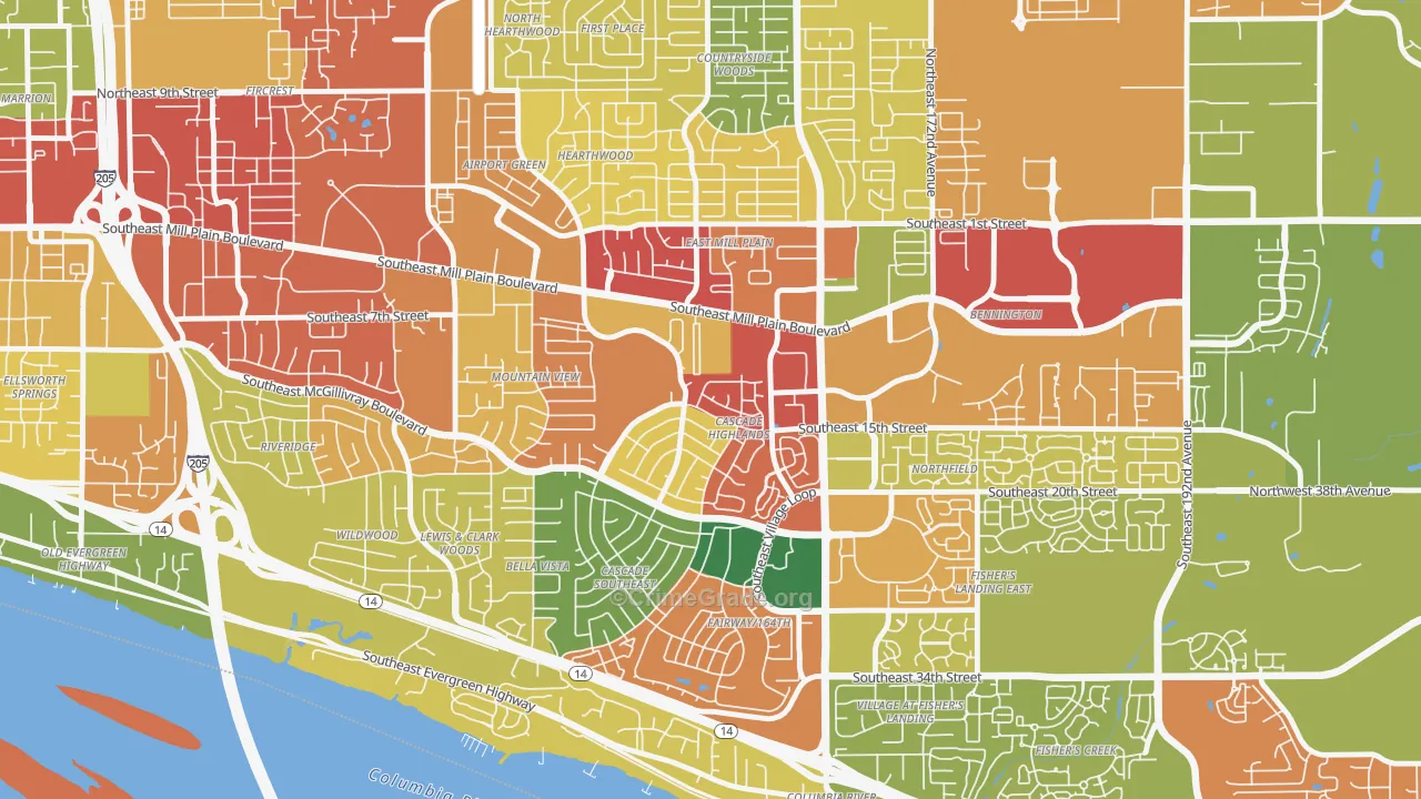 Cascade Highlands, Vancouver, WA Map of Theft Rates