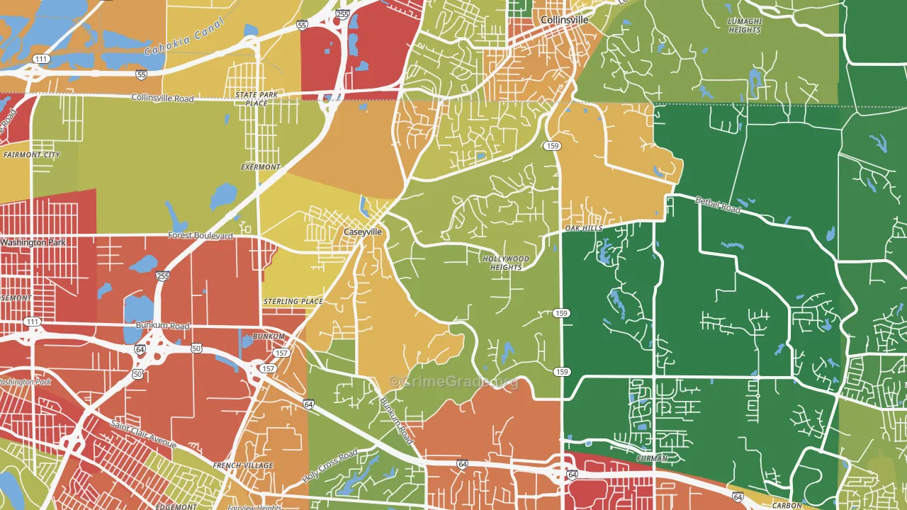 Caseyville, IL Map of Theft Rates