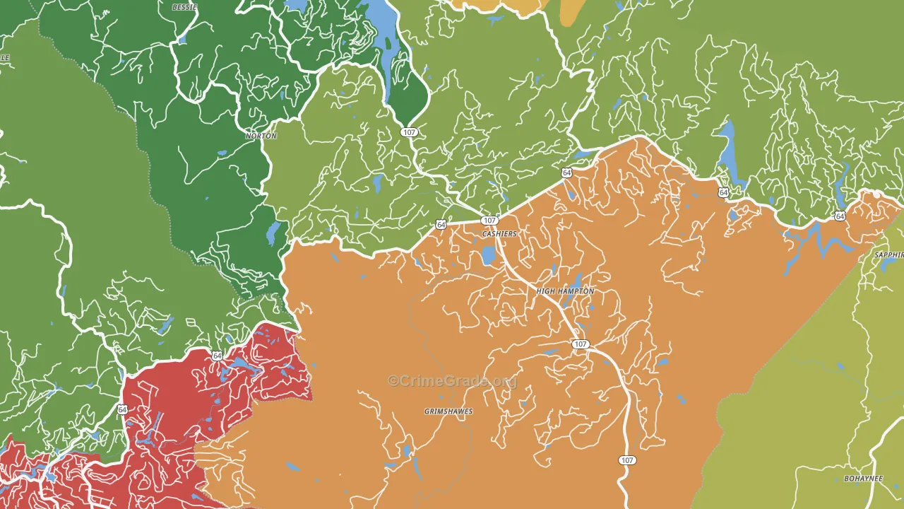 Cashiers, NC Map of Theft Rates
