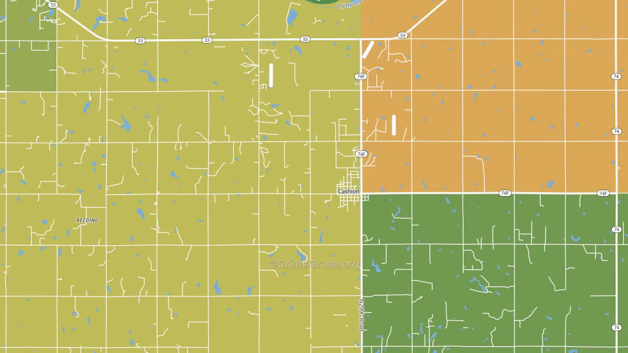 Cashion, OK Map of Theft Rates