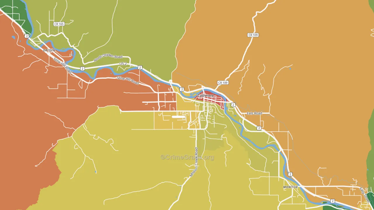 Cashmere, WA Map of Theft Rates