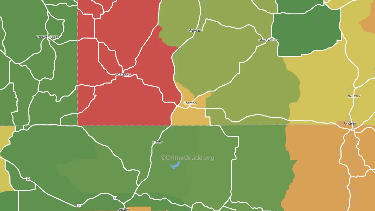 Cashton, WI Map of Theft Rates