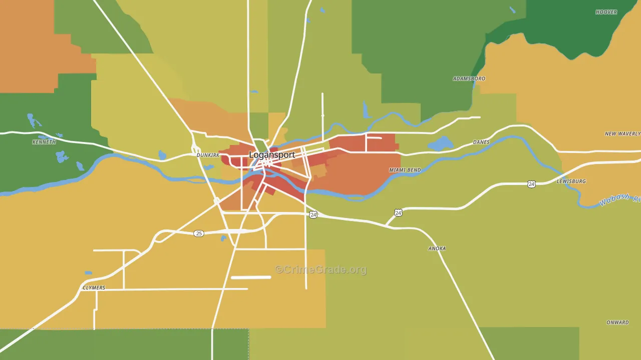 Cass County, IN Map of Theft Rates