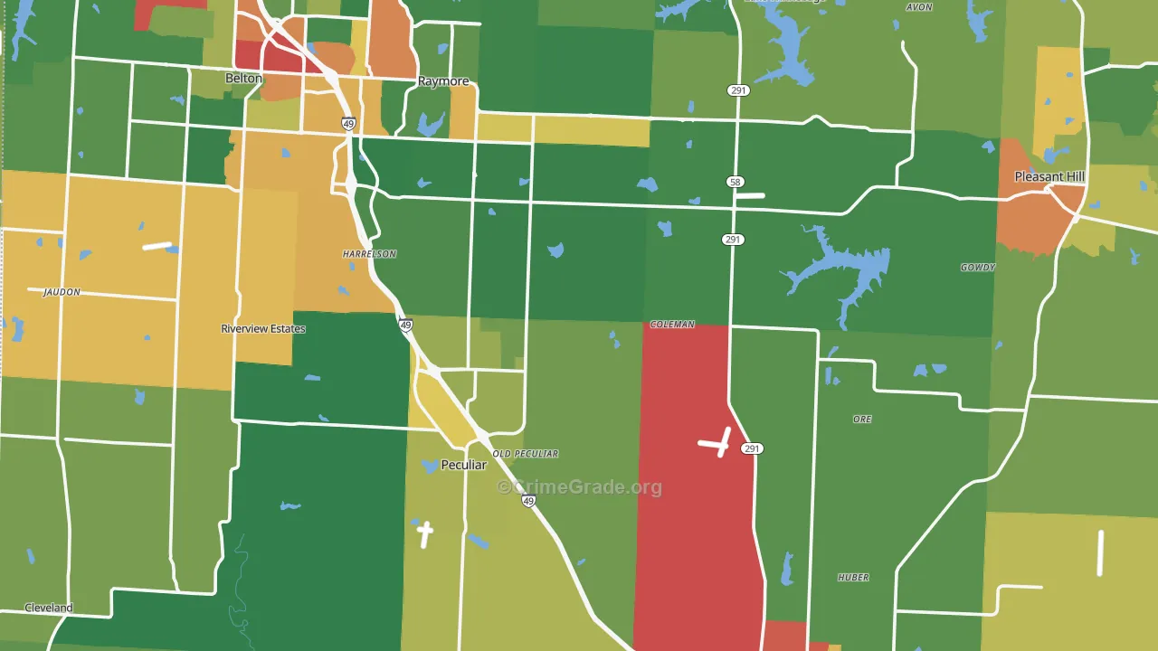 Cass County, MO Map of Theft Rates