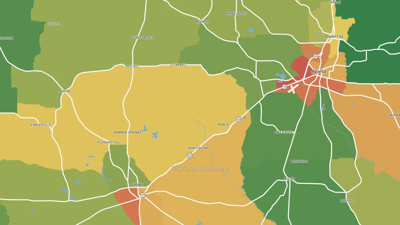Cass County, TX Map of Theft Rates