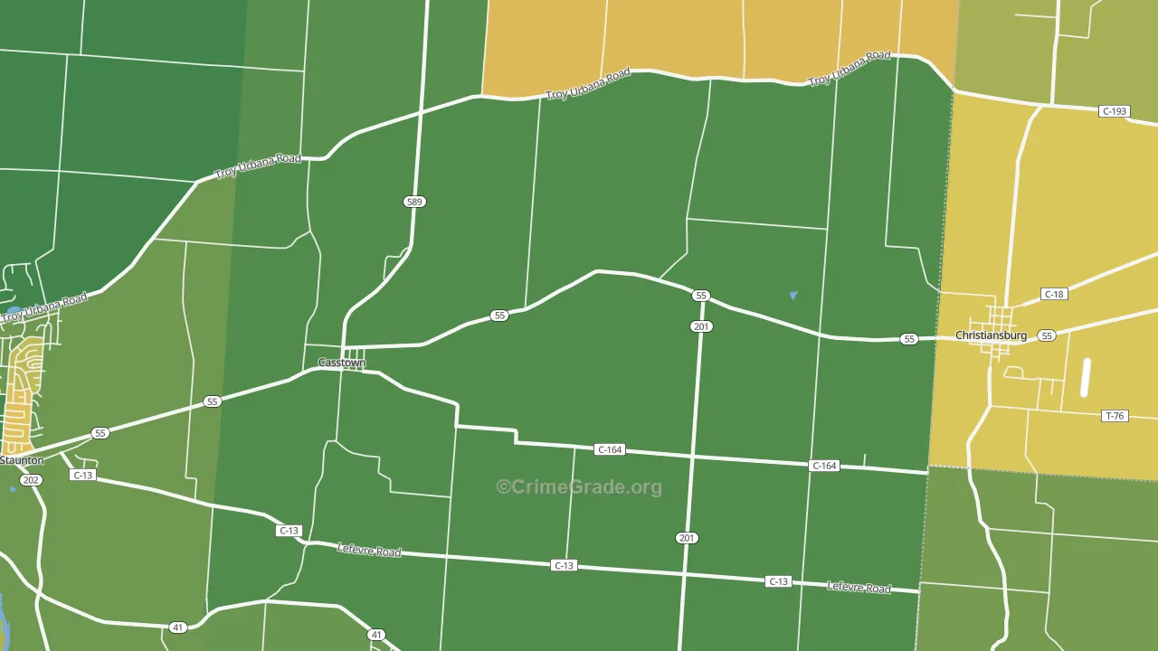 Casstown, OH Map of Theft Rates