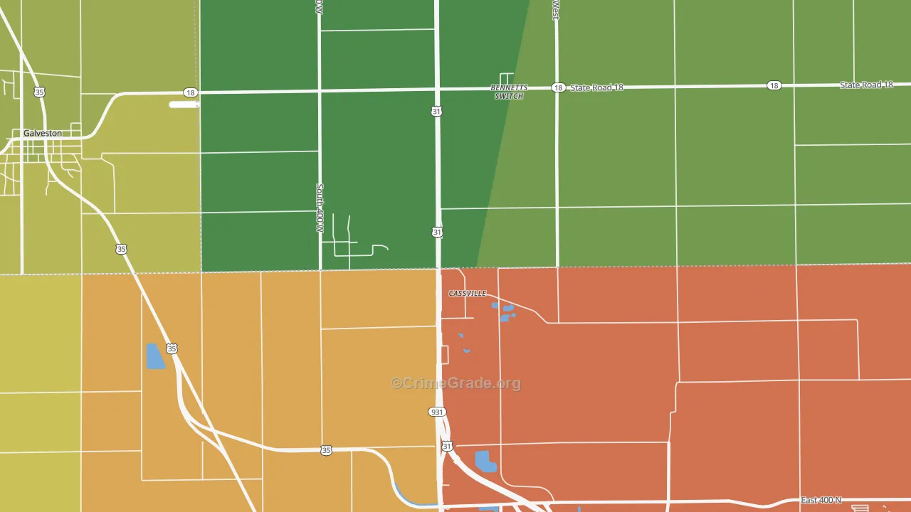 Cassville, IN Map of Theft Rates