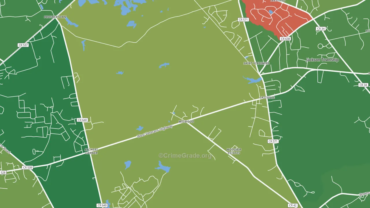Cassville, NJ Map of Theft Rates