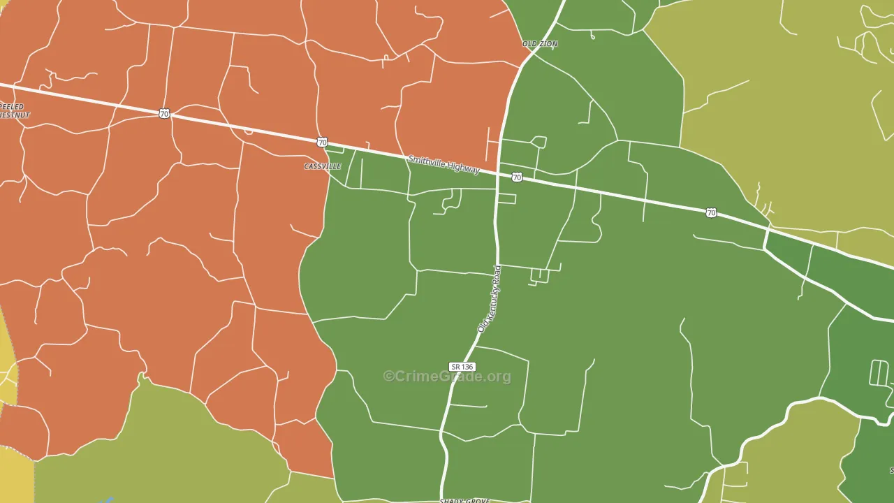 Cassville, TN Map of Theft Rates