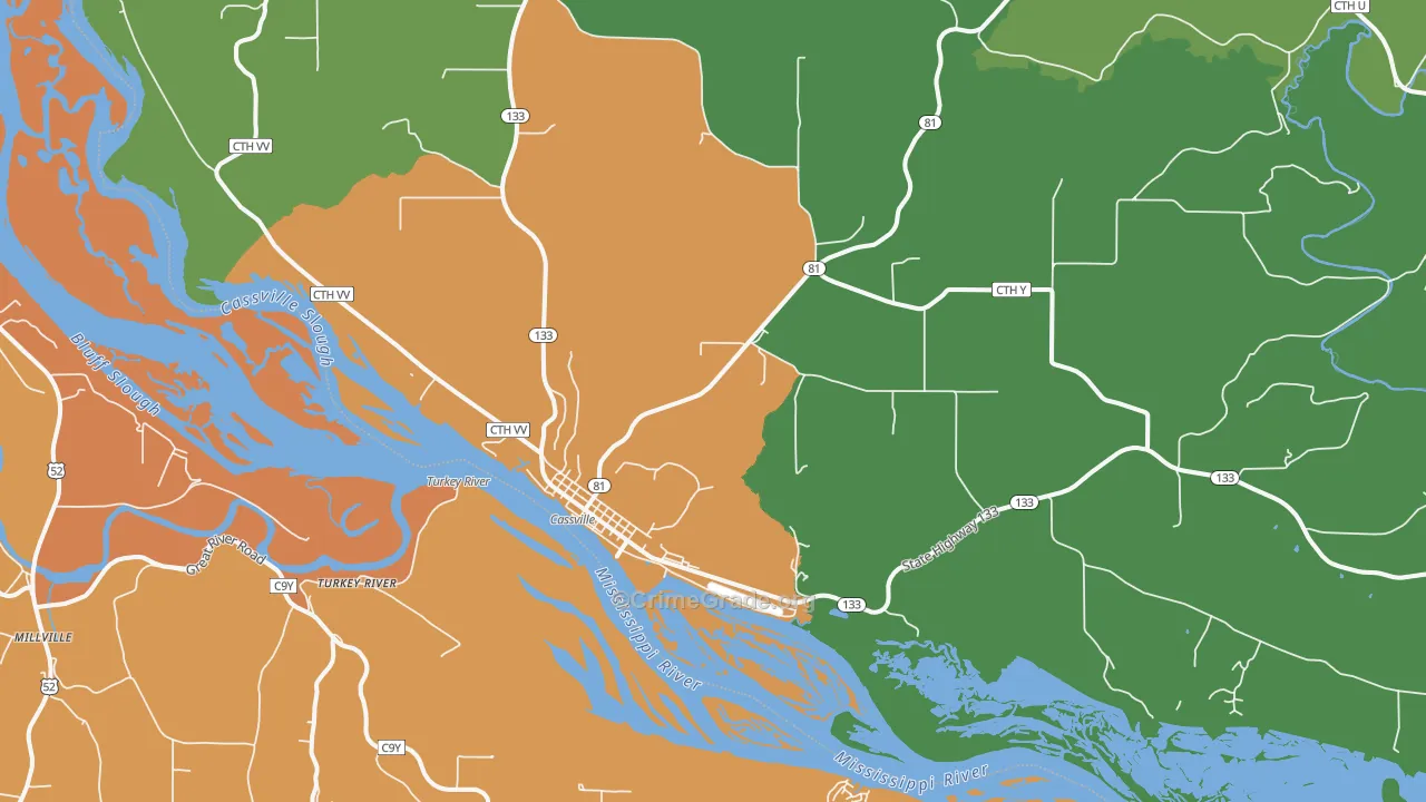Cassville, WI Map of Theft Rates
