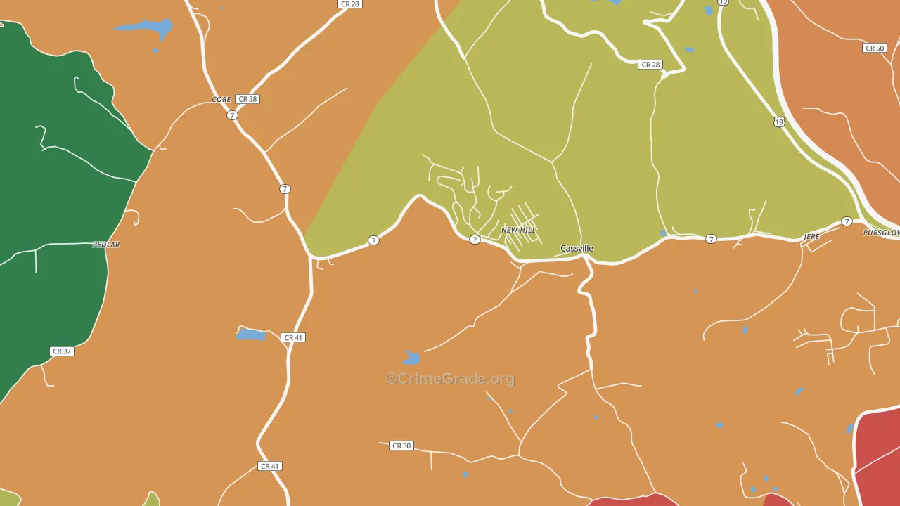 Cassville, WV Map of Theft Rates