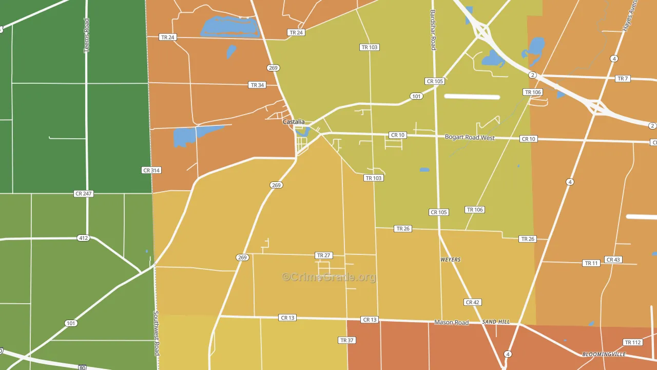 Castalia, OH Map of Theft Rates