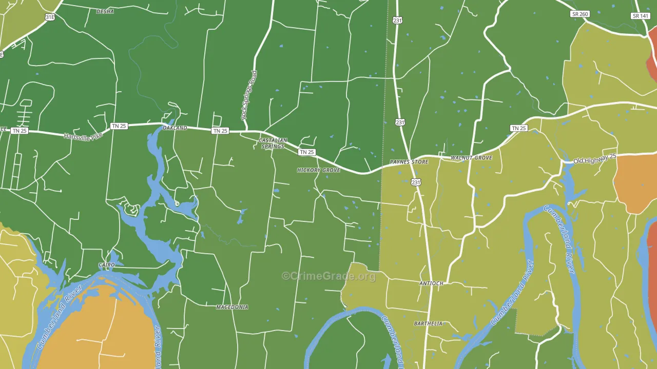 Castalian Springs, TN Map of Theft Rates