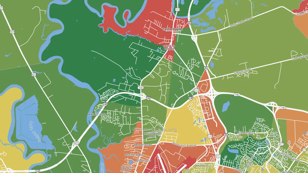 Castle Hayne, NC Map of Theft Rates