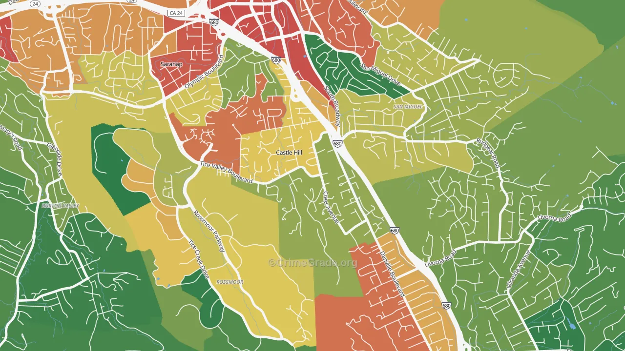 Castle Hill, CA Map of Theft Rates