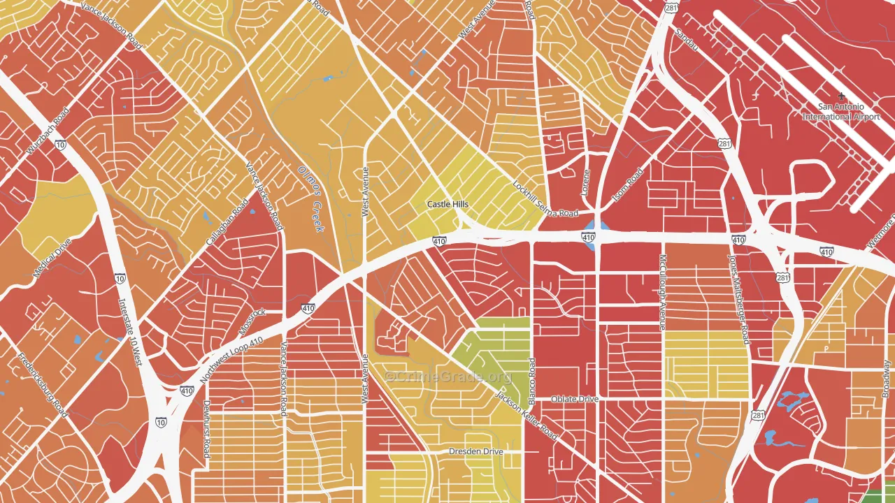 Castle Hills, TX Map of Theft Rates