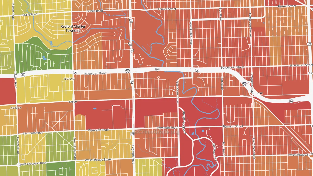 Castle Rouge, Detroit, MI Map of Theft Rates