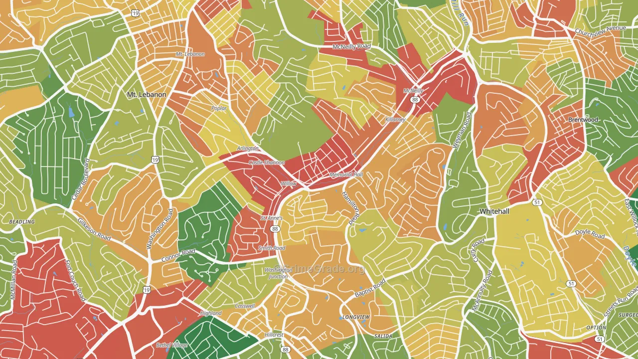 Castle Shannon, PA Map of Theft Rates