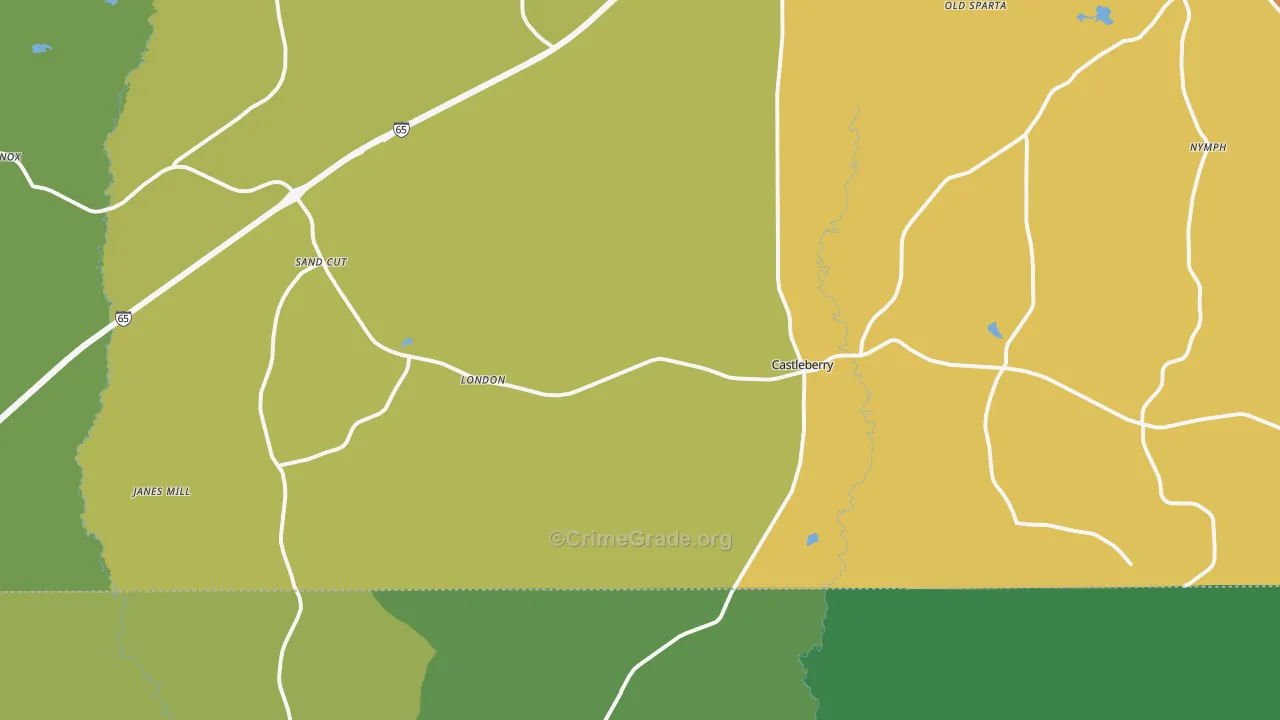 Castleberry, AL Map of Theft Rates