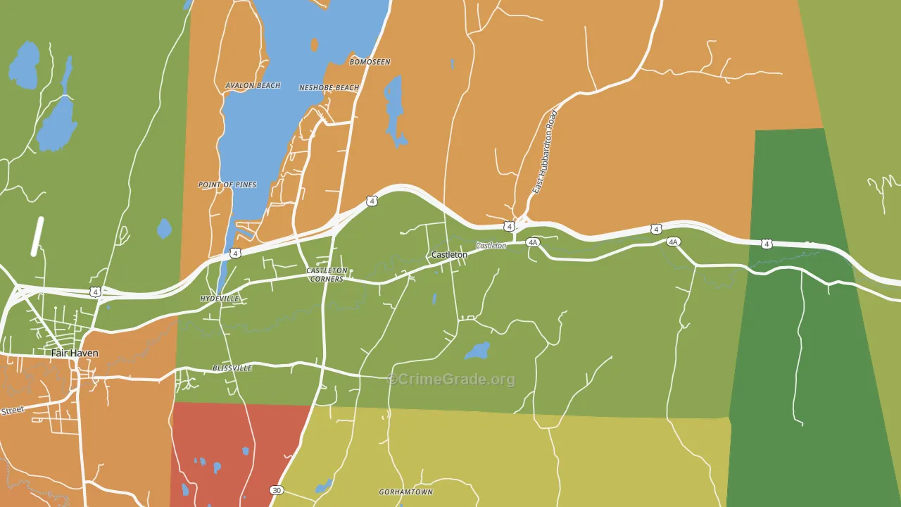 Castleton, VT Map of Theft Rates