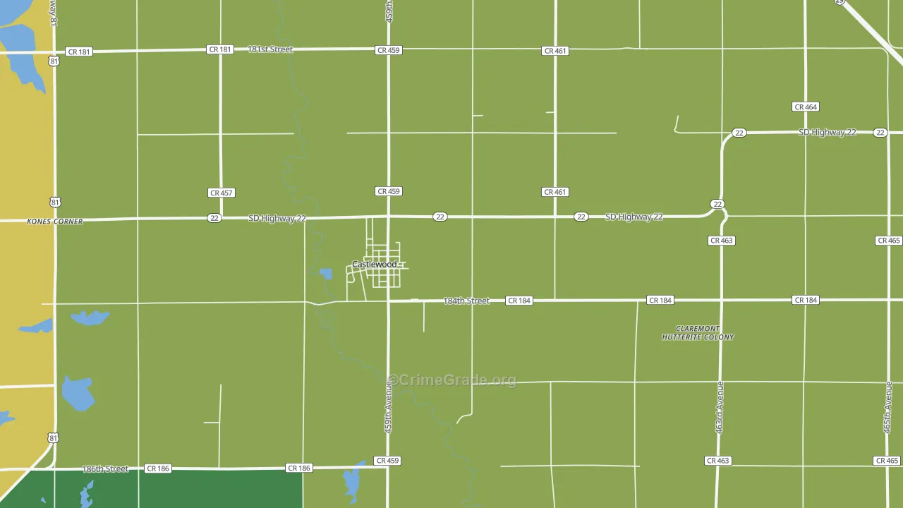 Castlewood, SD Map of Theft Rates