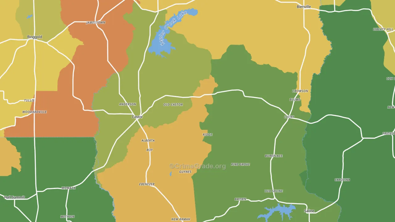 Castor, LA Map of Theft Rates