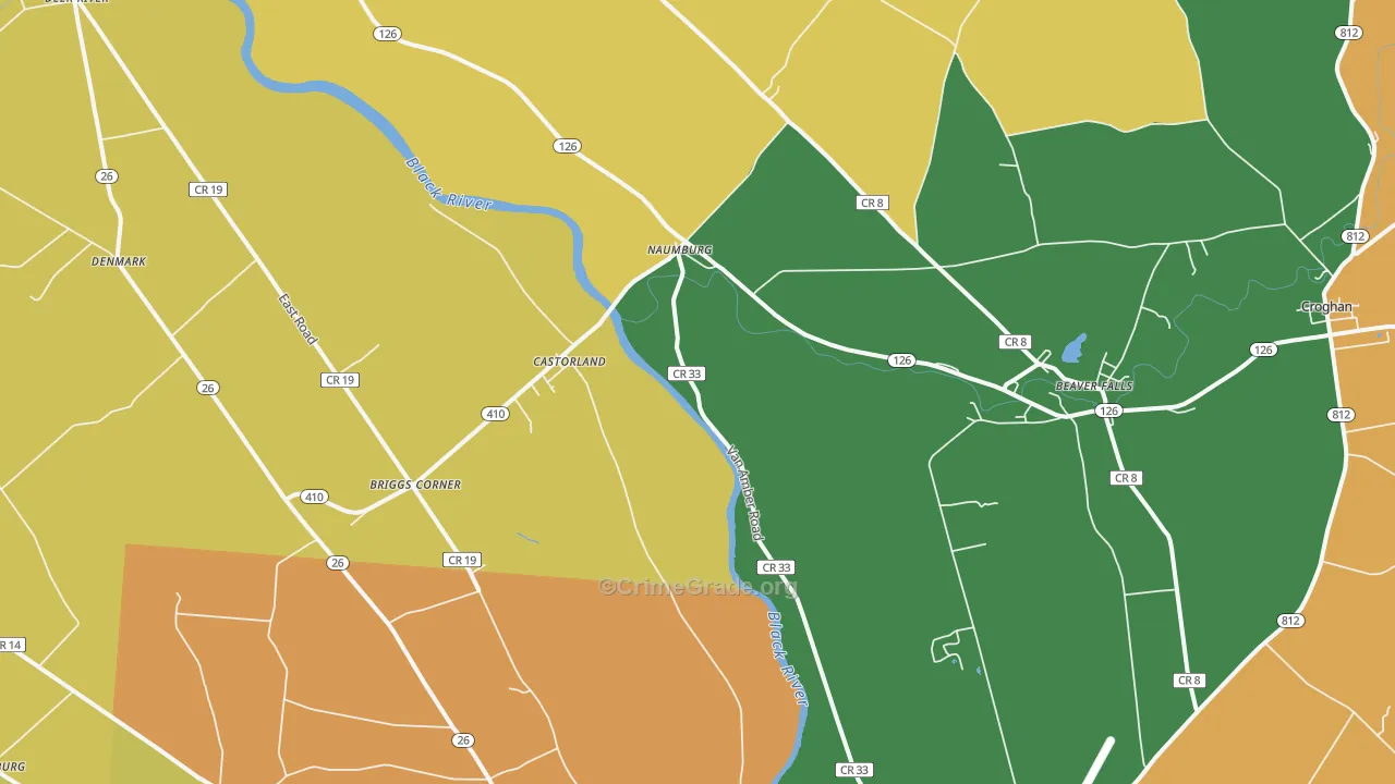 Castorland, NY Map of Theft Rates