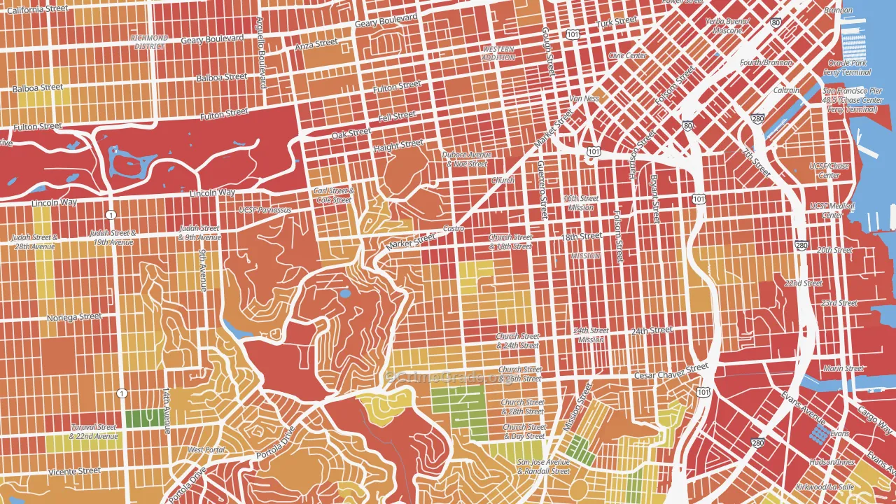 Castro-Upper Market, San Francisco, CA Map of Theft Rates