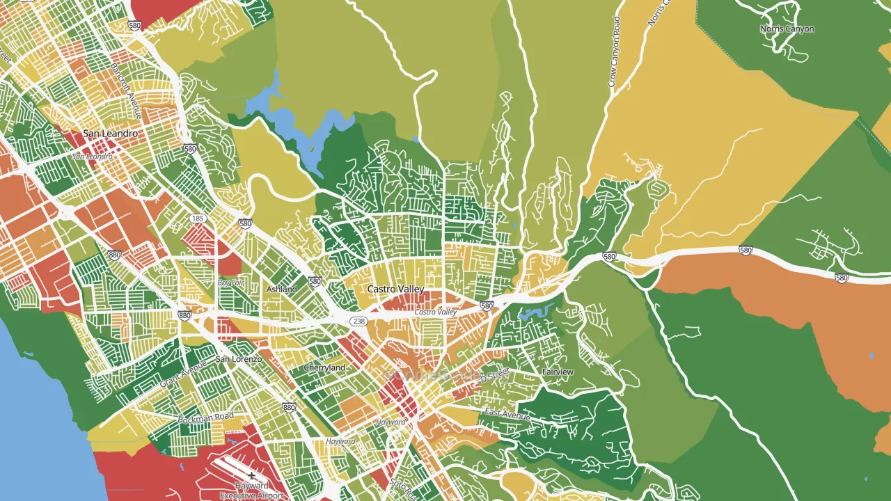 Castro Valley, CA Map of Theft Rates