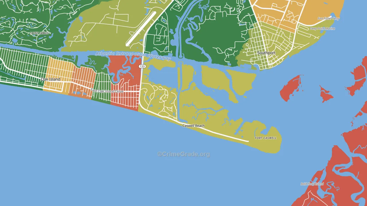 Caswell Beach, NC Map of Theft Rates